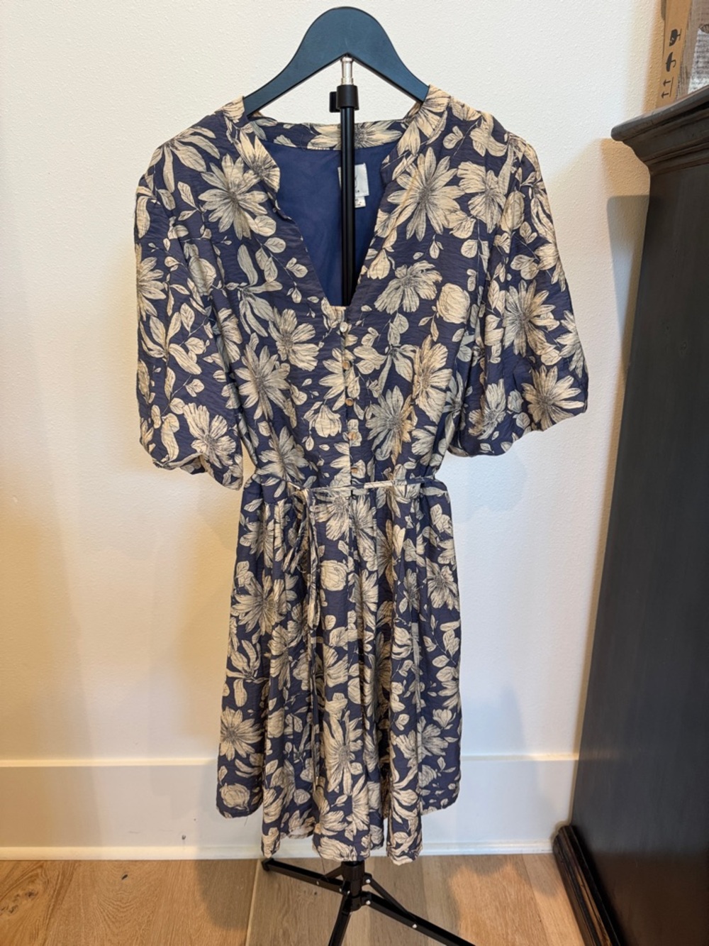 Joie Navy and Cream Floral Button-Front Dress